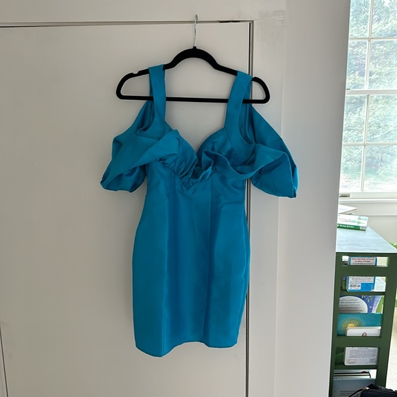 ASOS LUXE ruffle satin mini dress in blue - Picture 5 of 6